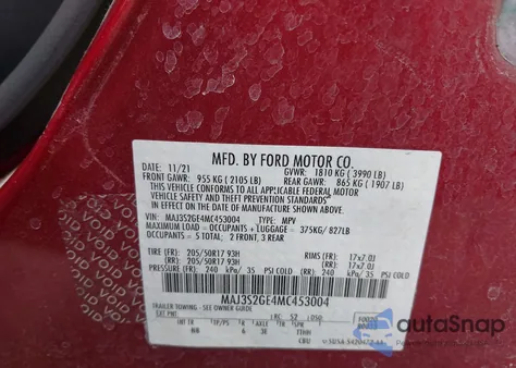 2021 Ford Ecosport Se from USA, damaged, VIN MAJ3S2GE4MC453004